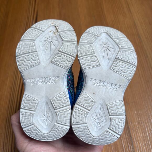 Skechers blue pink glitter light up slip on sneakers SIZE 5 - Picture 3 of 6